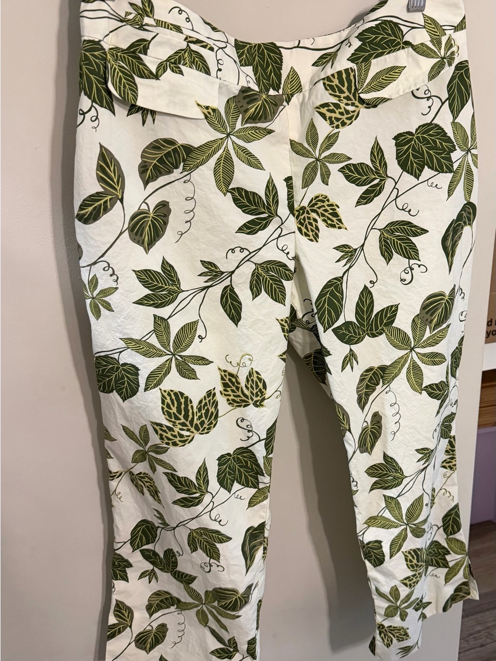 Leaf Print White & Green Casual Pants